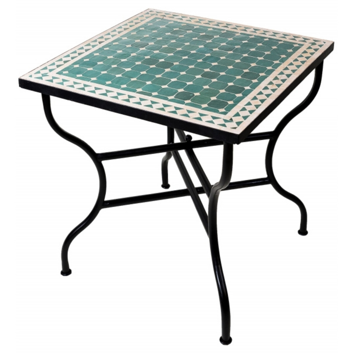 Mesa marroquí con mosaicos de Marrakech, verde y beig