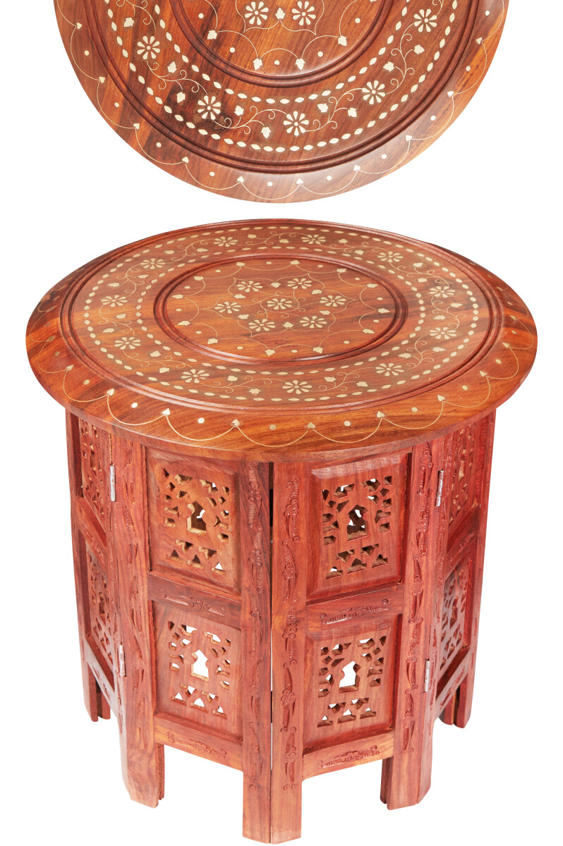 Mesita auxiliar oriental Caglanur, elegante, de madera maciz