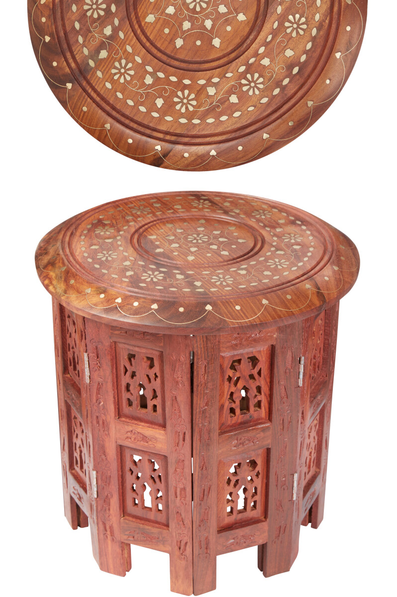 Mesita auxiliar oriental Caglanur, elegante, de madera maciz