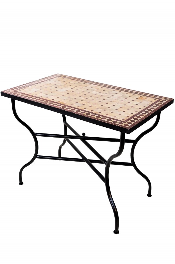 Mesa marroquí con mosaicos de Marrakech, color beige 