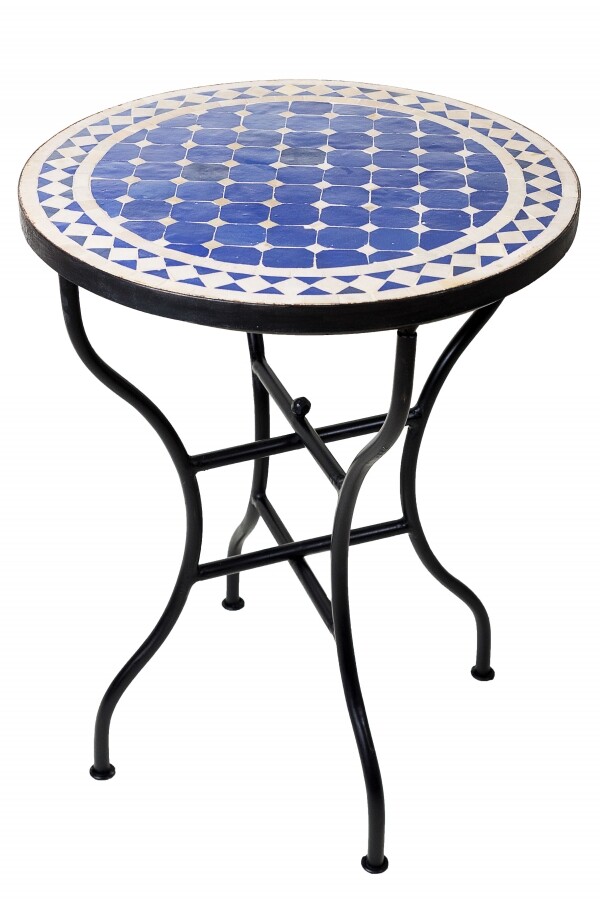 Mesa marroquí con mosaicos Marrakech azul y beige, &O