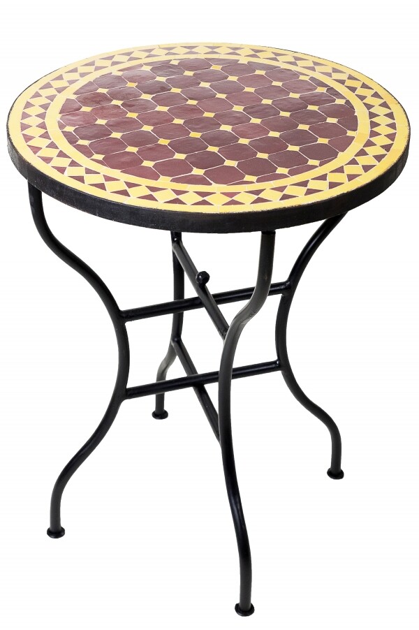 Mesa marroquí con mosaicos de Marrakech, color amaril