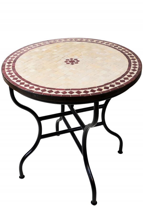 Mesa marroquí con mosaico Bilbao Beige Bordeaux 80 cm
