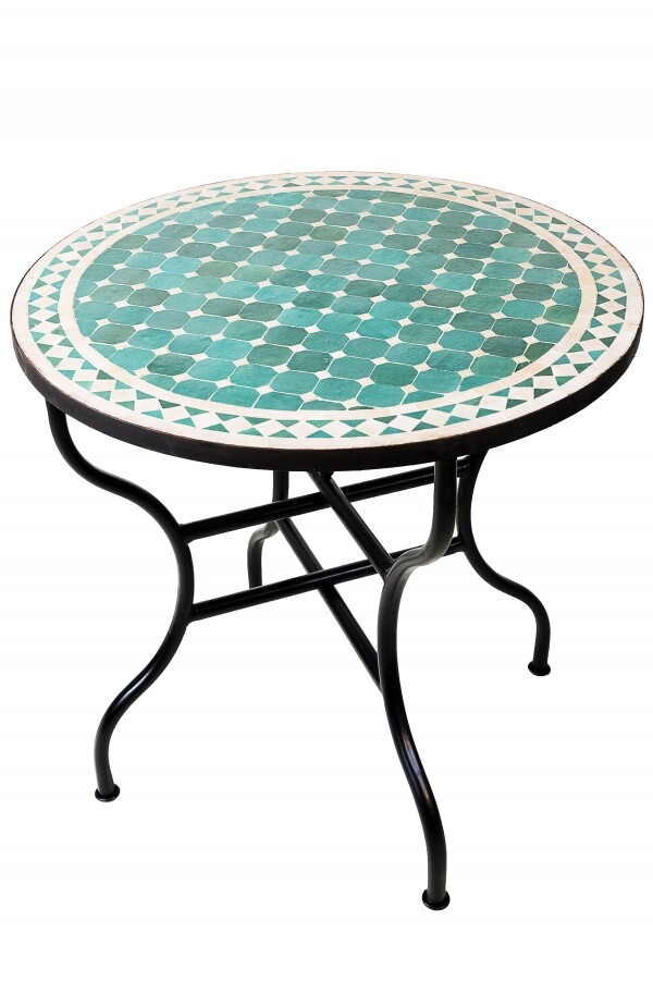 Mesa marroquí con mosaicos Marrakech, verde y beige, 