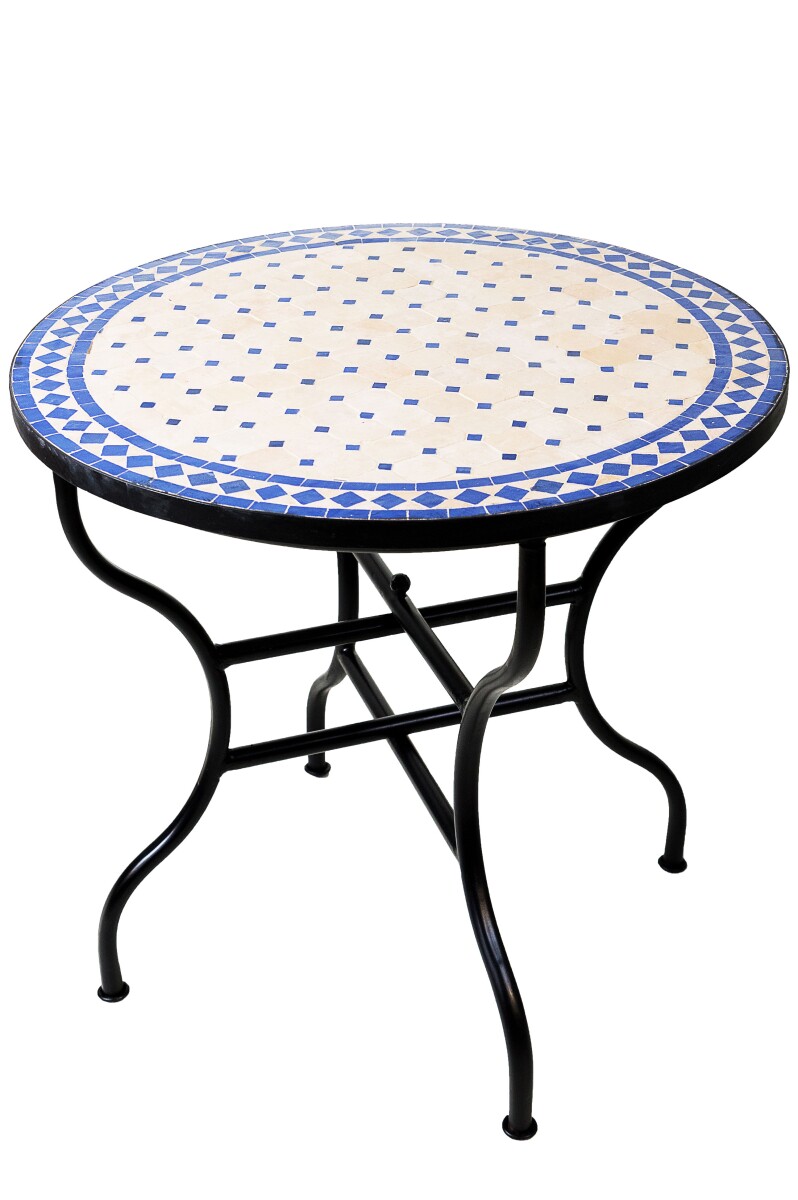 Mesa marroquí con mosaicos de Marrakech, beige y azul