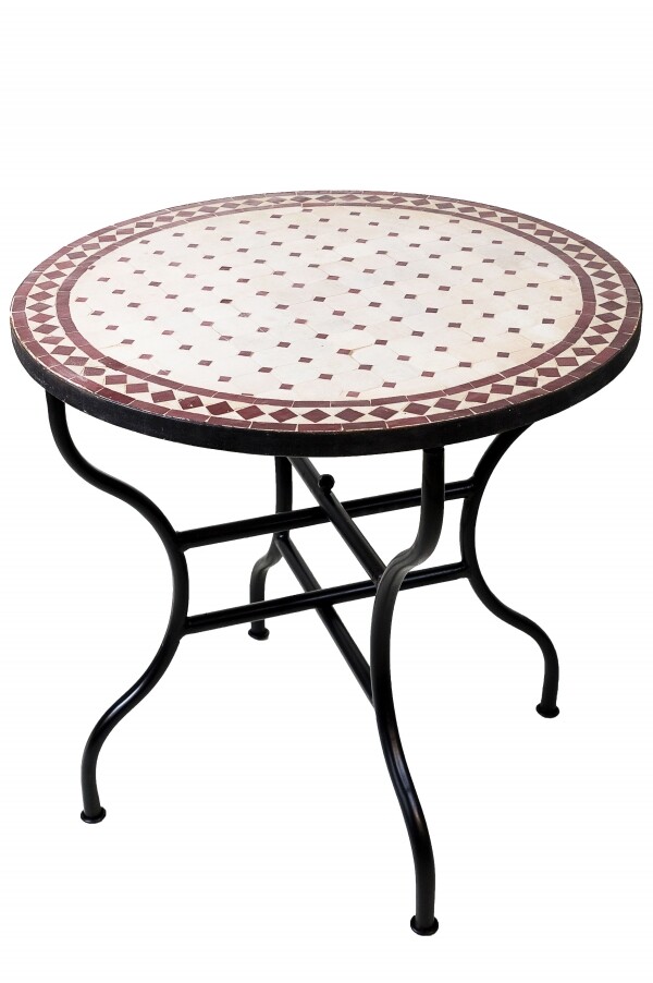 Mesa marroquí con mosaicos Marrakech, beige y burdeos