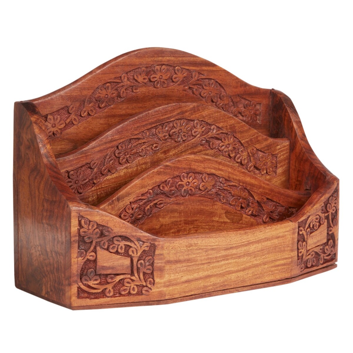 Bandeja para cartas Qabel de madera de mango, 18 cm de alto 