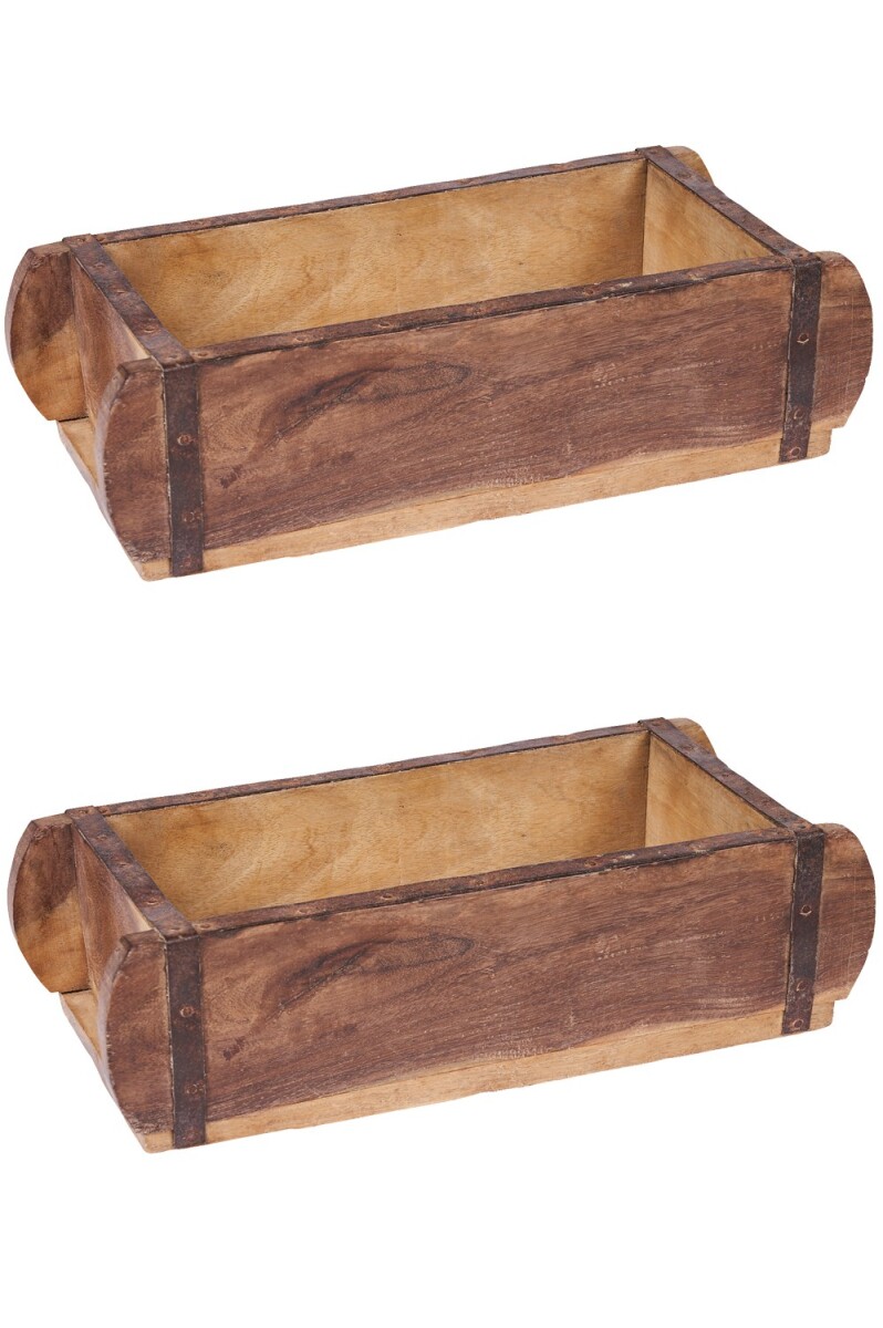 Juego de 2 cajas y bandejas de madera vintage fabricadas con