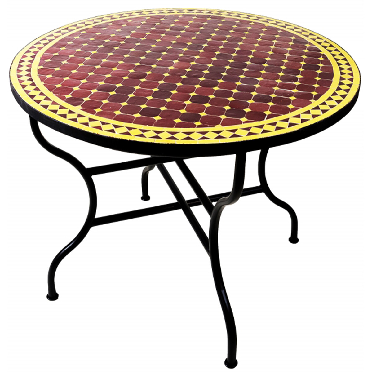 Mesa marroquí con mosaicos de Marrakech, color burdeo