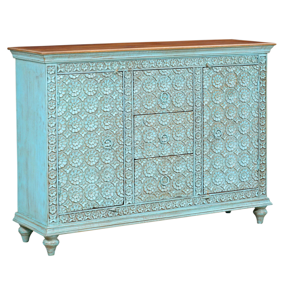 Aparador Kabira azul – Madera maciza tallada a mano, 1