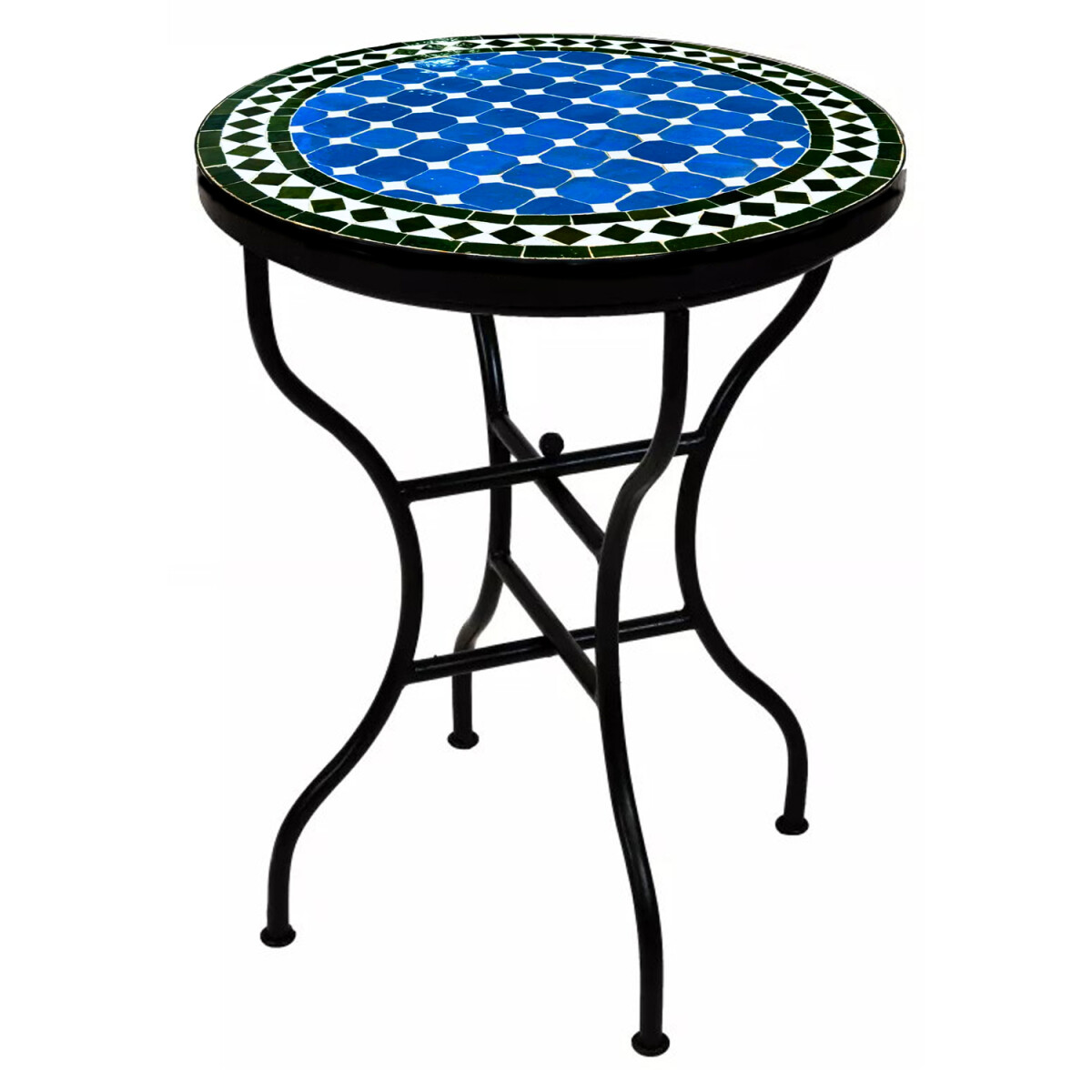 Mesa marroquí con mosaicos Marrakech, azul y negro, &