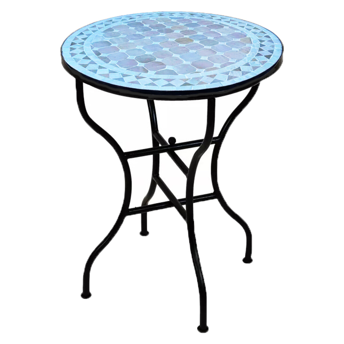 Mesa marroquí con mosaico de Marrakech, beige y blanc