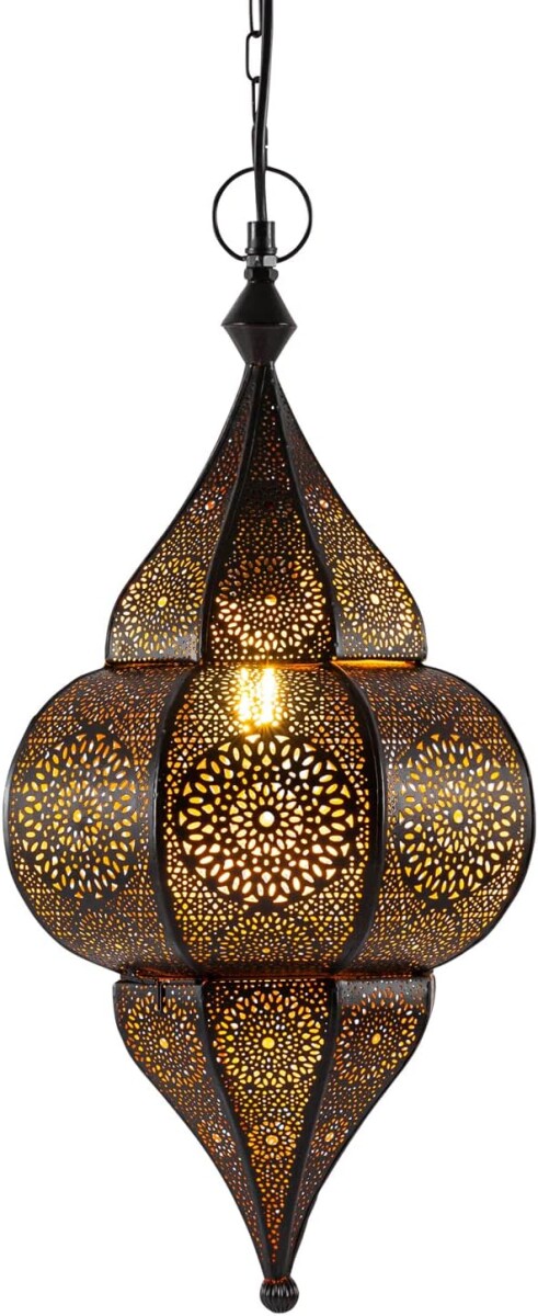 Lámpara oriental colgante de metal E27 Lunar, negra, 