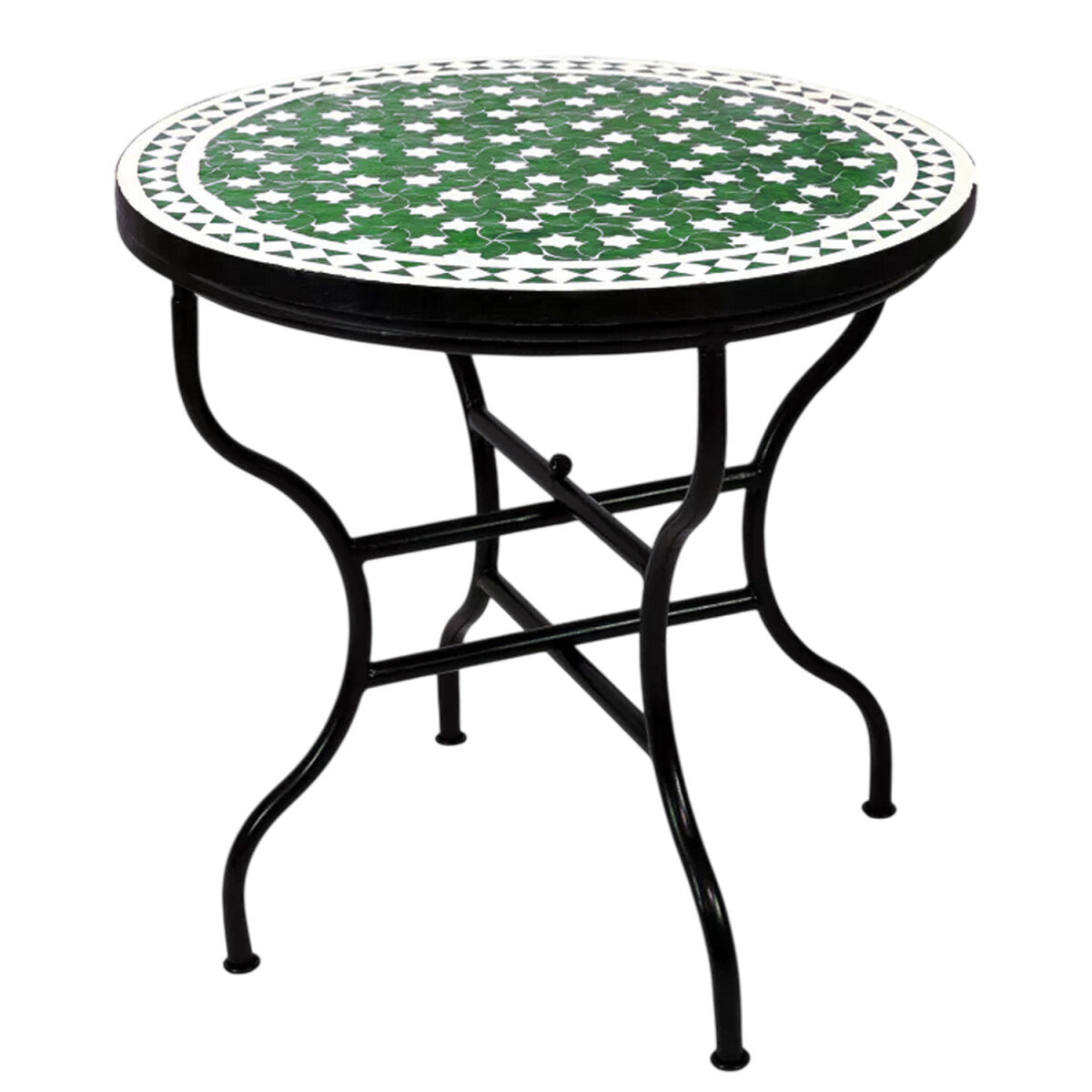 Mesa marroquí con mosaico Estrella verde y blanco, 80