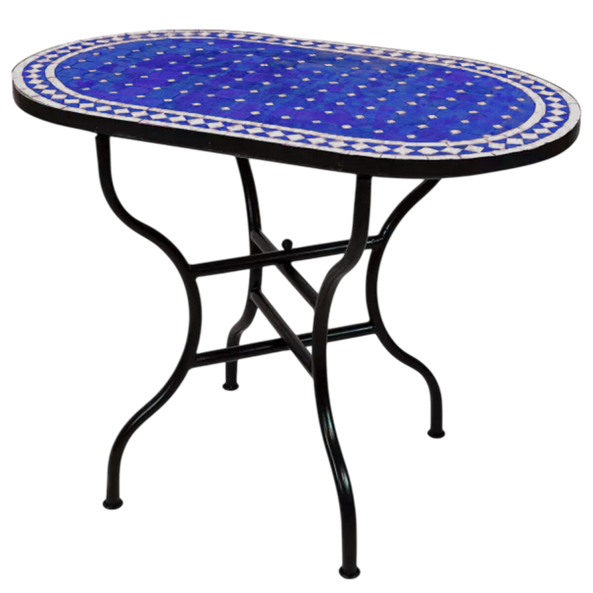 Mesa marroquí con mosaicos Marrakech, azul y blanco, 
