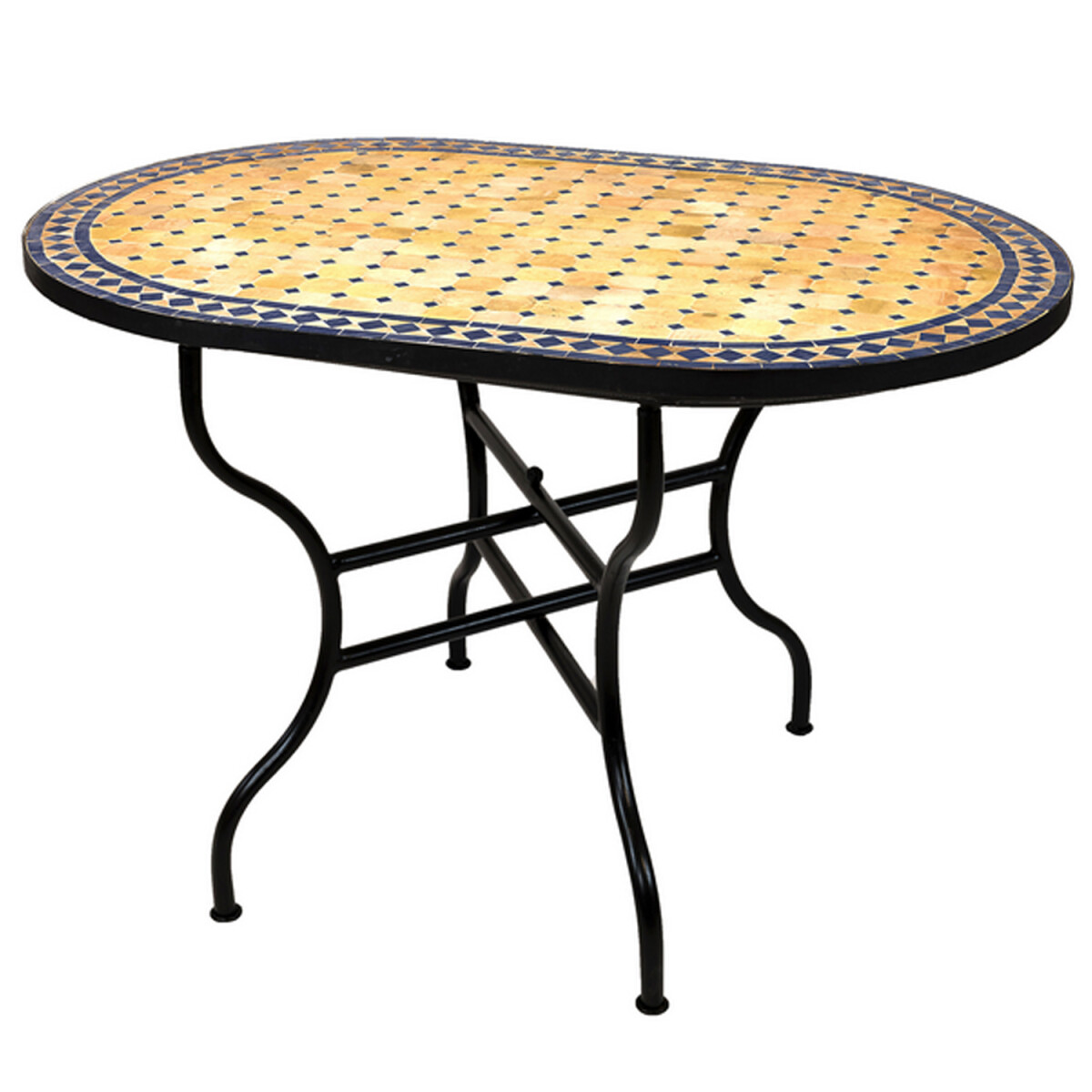 Mesa marroquí con mosaicos de Marrakech, beige y azul