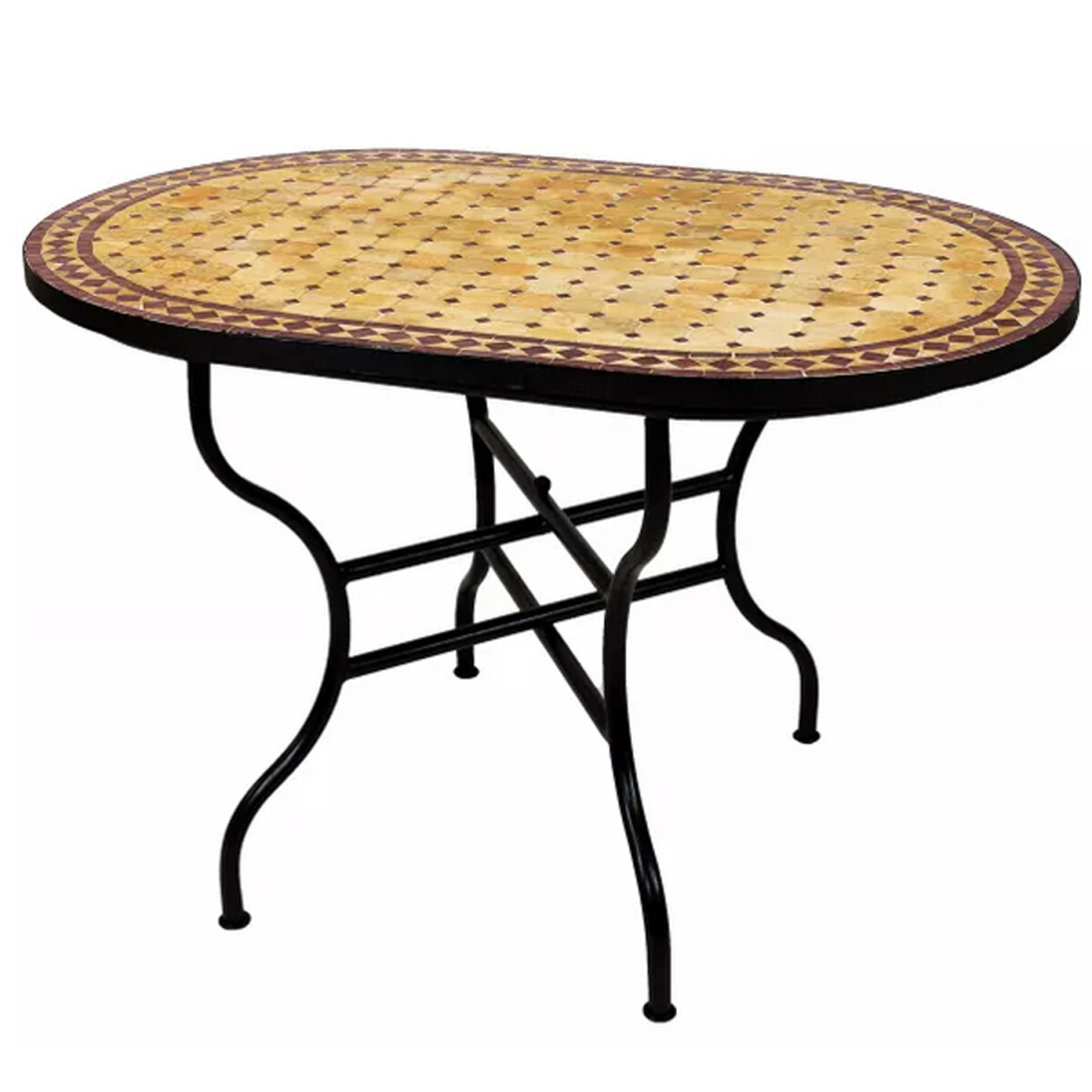 Mesa marroquí con mosaicos de Marrakech, color beige 