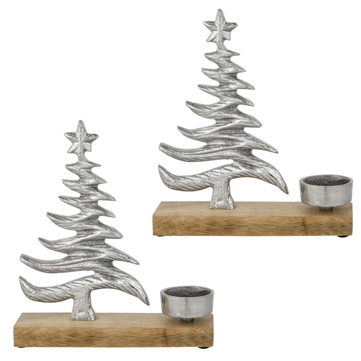 Portavelas Xmas 2, plateado, juego de 2, aluminio con base d