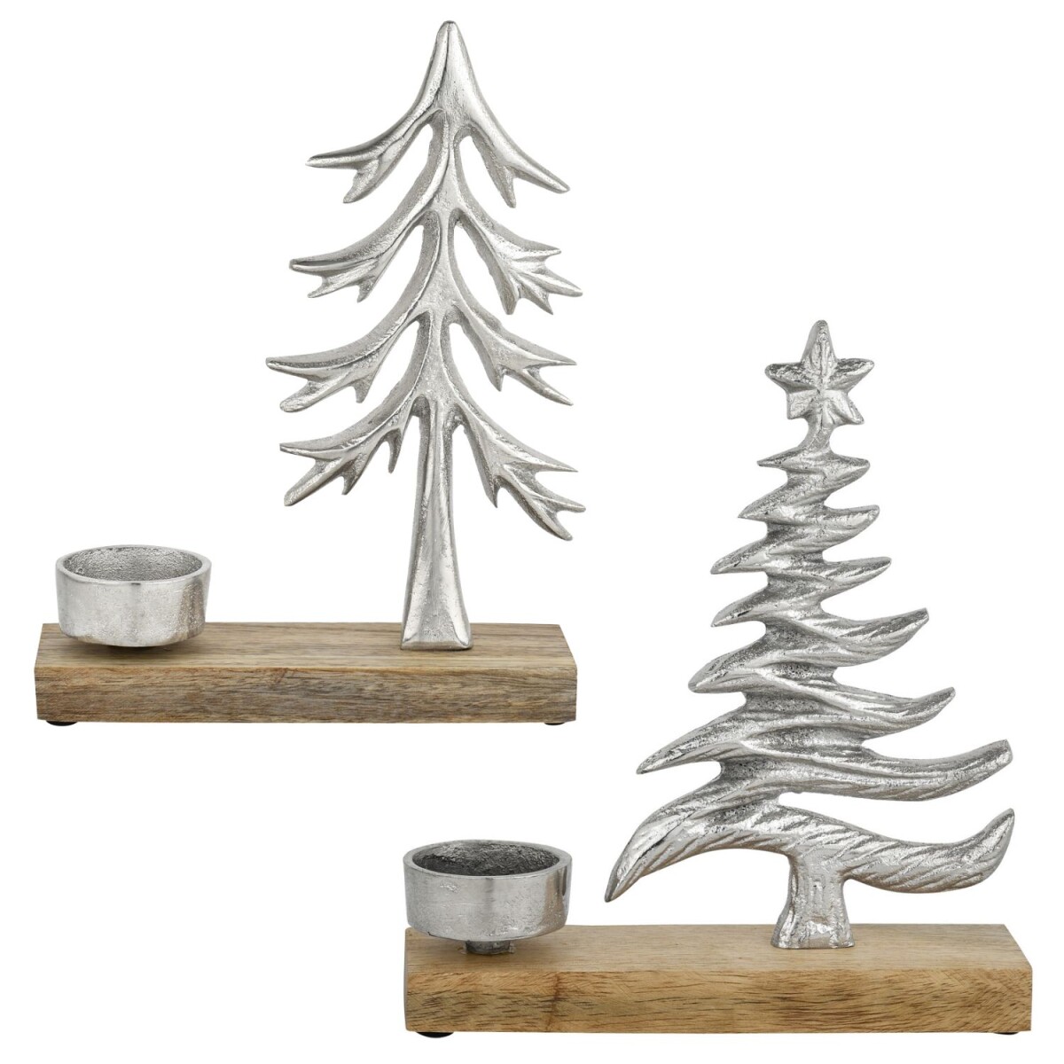 Portavelas Xmas1 y 2, plata, juego de 2, aluminio con base d