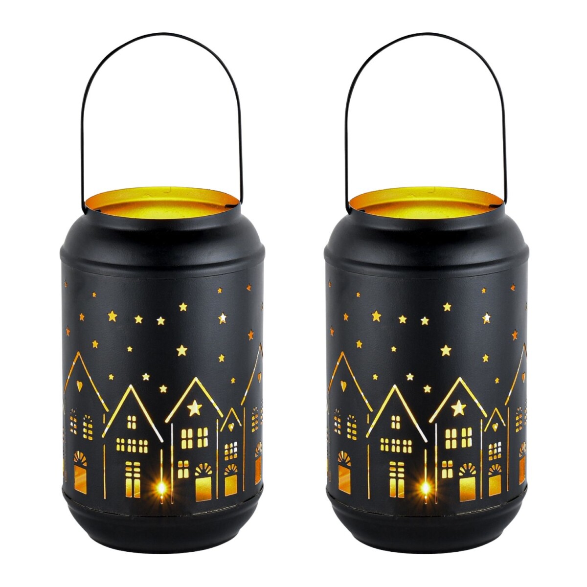 Portavelas Glowtree, juego de 2, negro y dorado, metal, 20 c