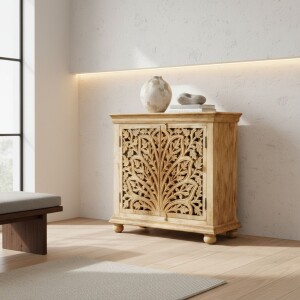 Cómoda Saheera de madera maciza tallada a mano,...