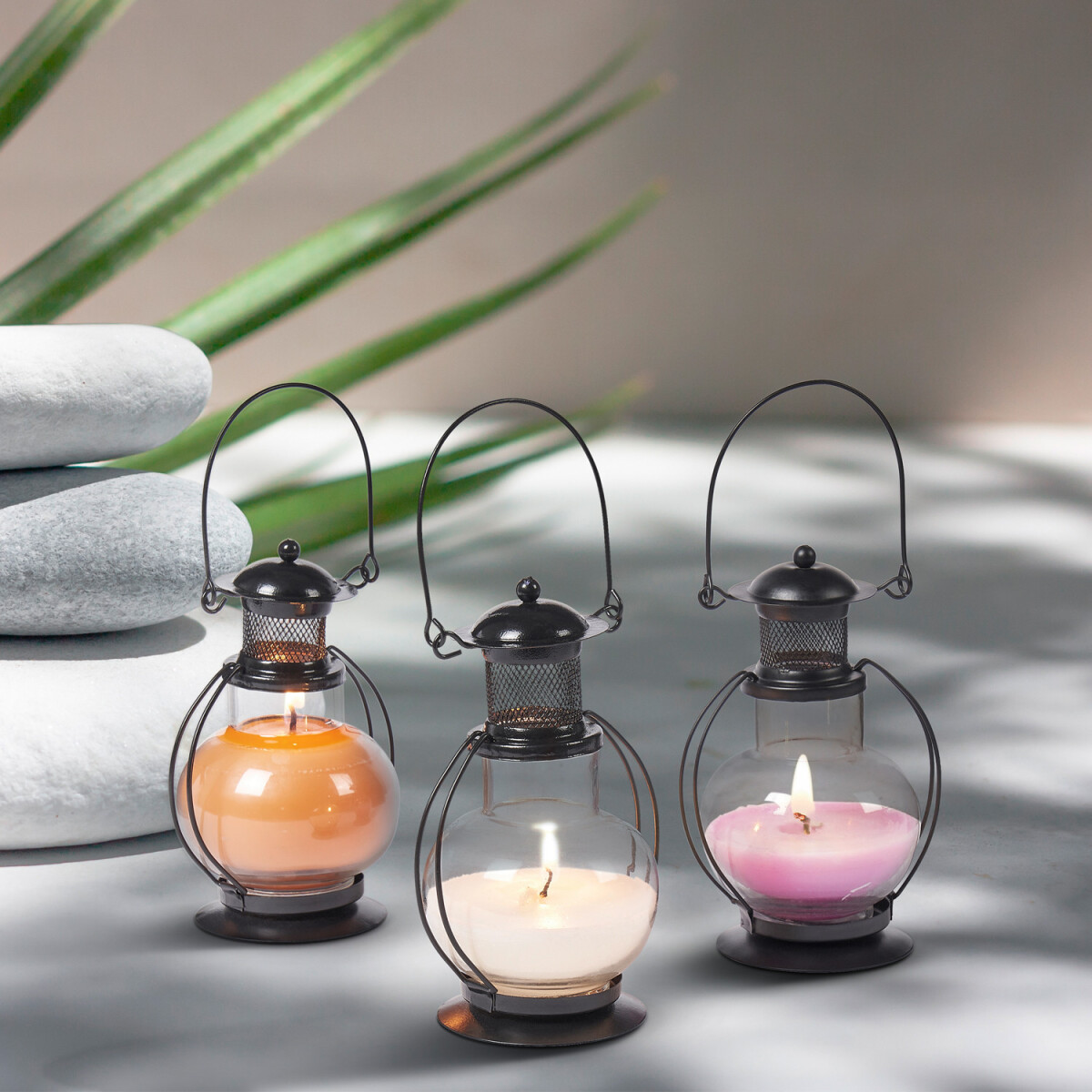 Lote de 3 velas perfumadas en mini farol box