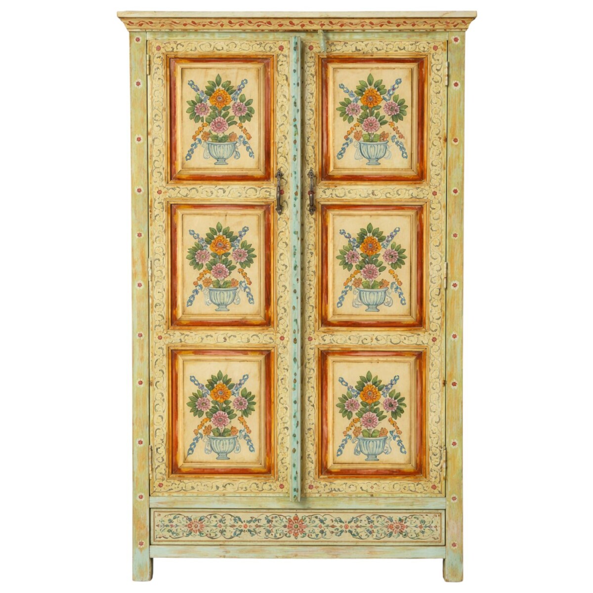 Aparador alto Ritika de madera maciza, estilo boho vintage, 
