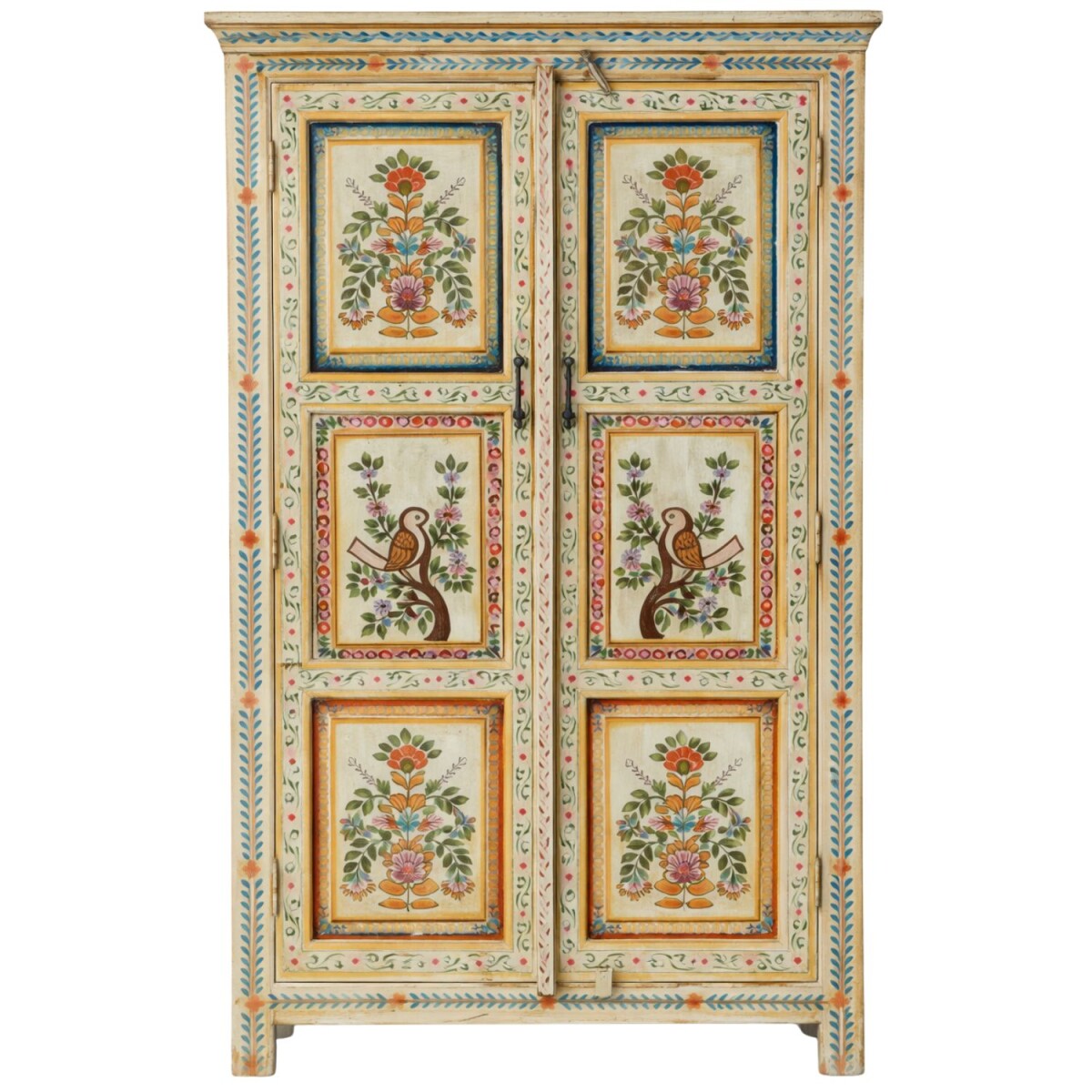 Aparador alto Rohini de madera maciza, estilo boho vintage, 