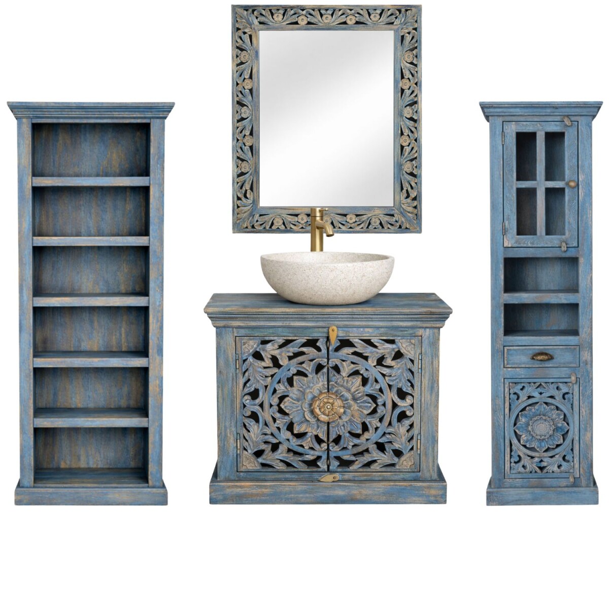 Conjunto de 4 muebles de baño Kirpal, azul oriental, 
