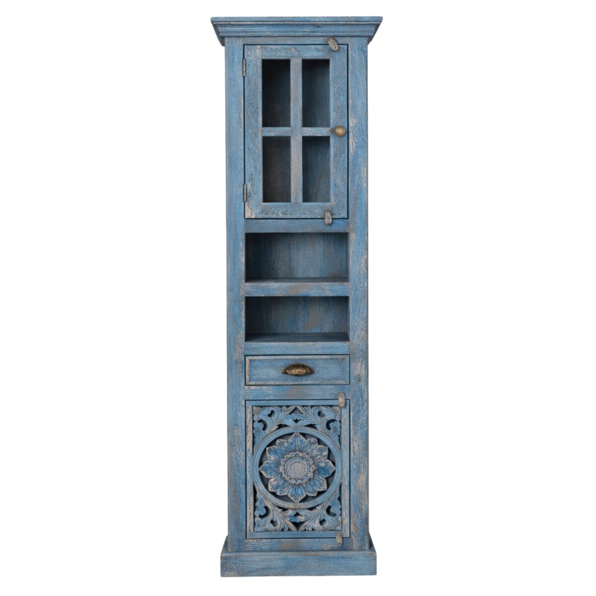 Mueble de baño Kirpal azul oriental de madera maciza,