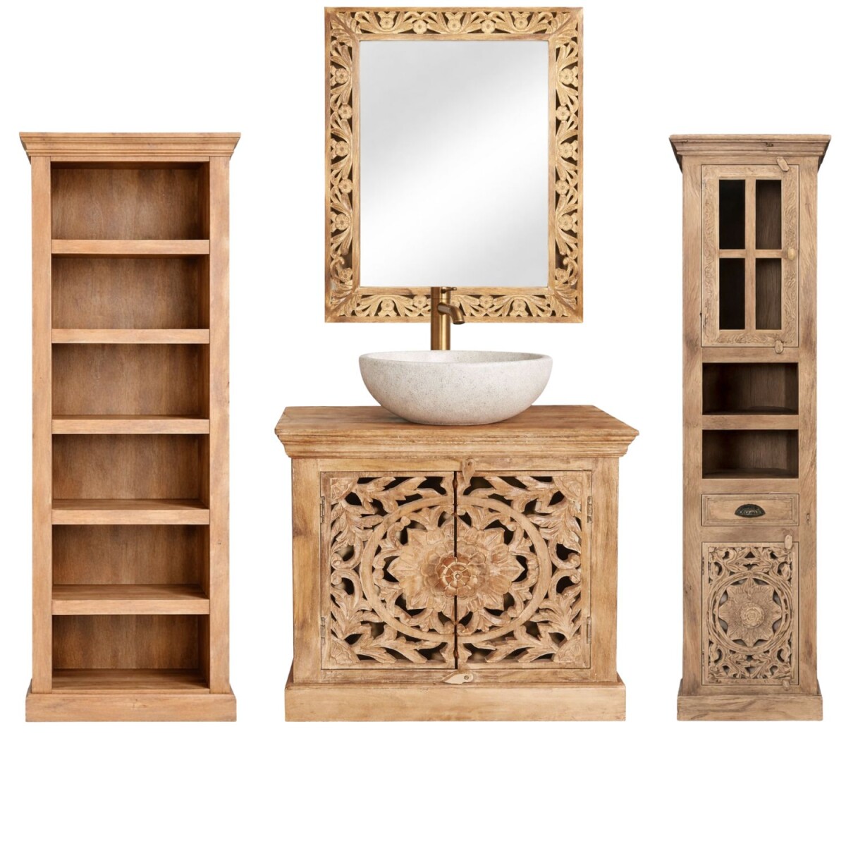 Conjunto de 4 muebles de baño Kirpal Natur de estilo 