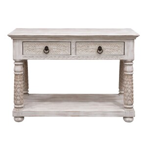 Consola Rangan blanca de 97 cm, madera maciza, estilo...