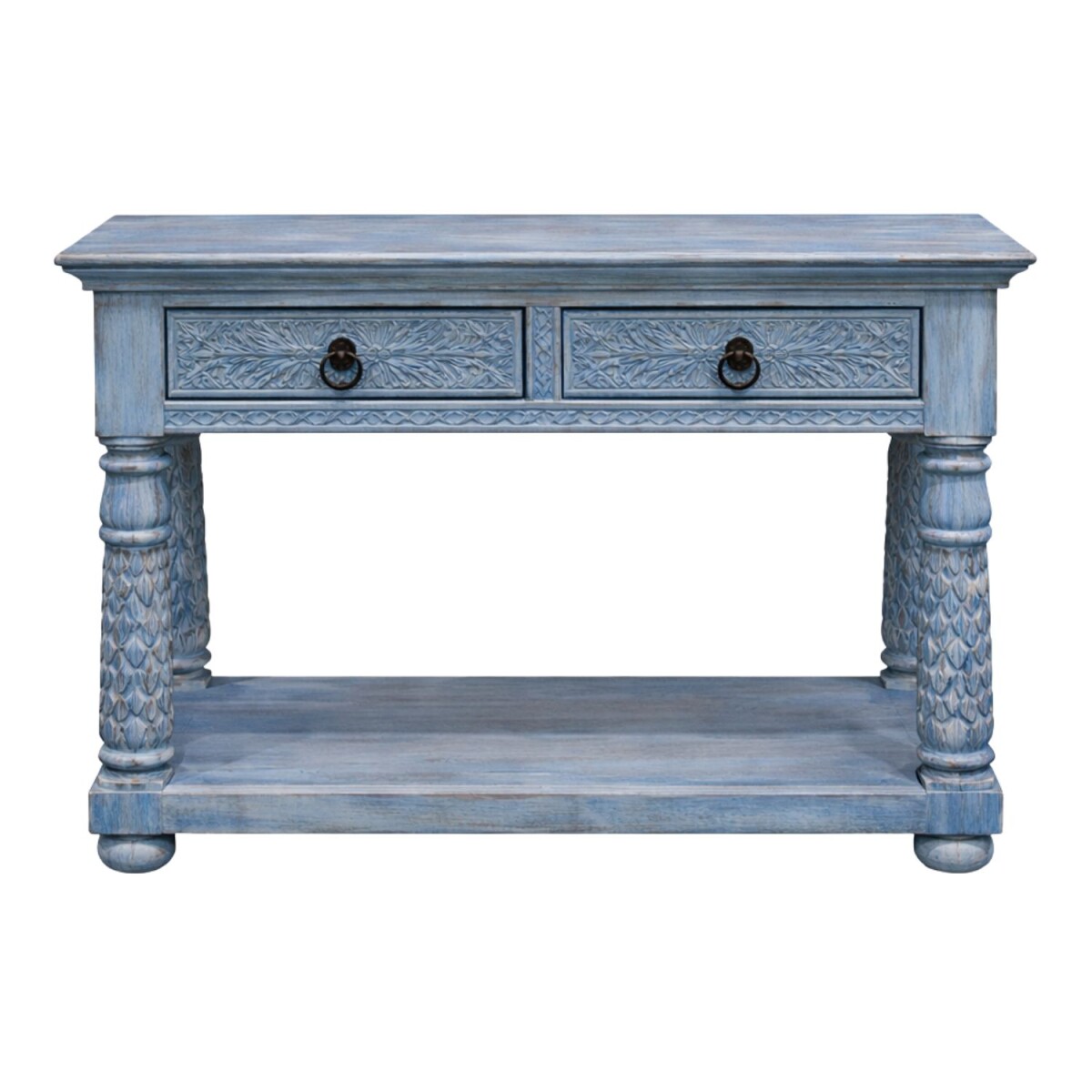 Consola Rangan azul, 97 cm, madera maciza, estilo boho vinta