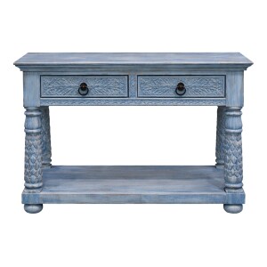 Consola Rangan azul, 97 cm, madera maciza, estilo boho...