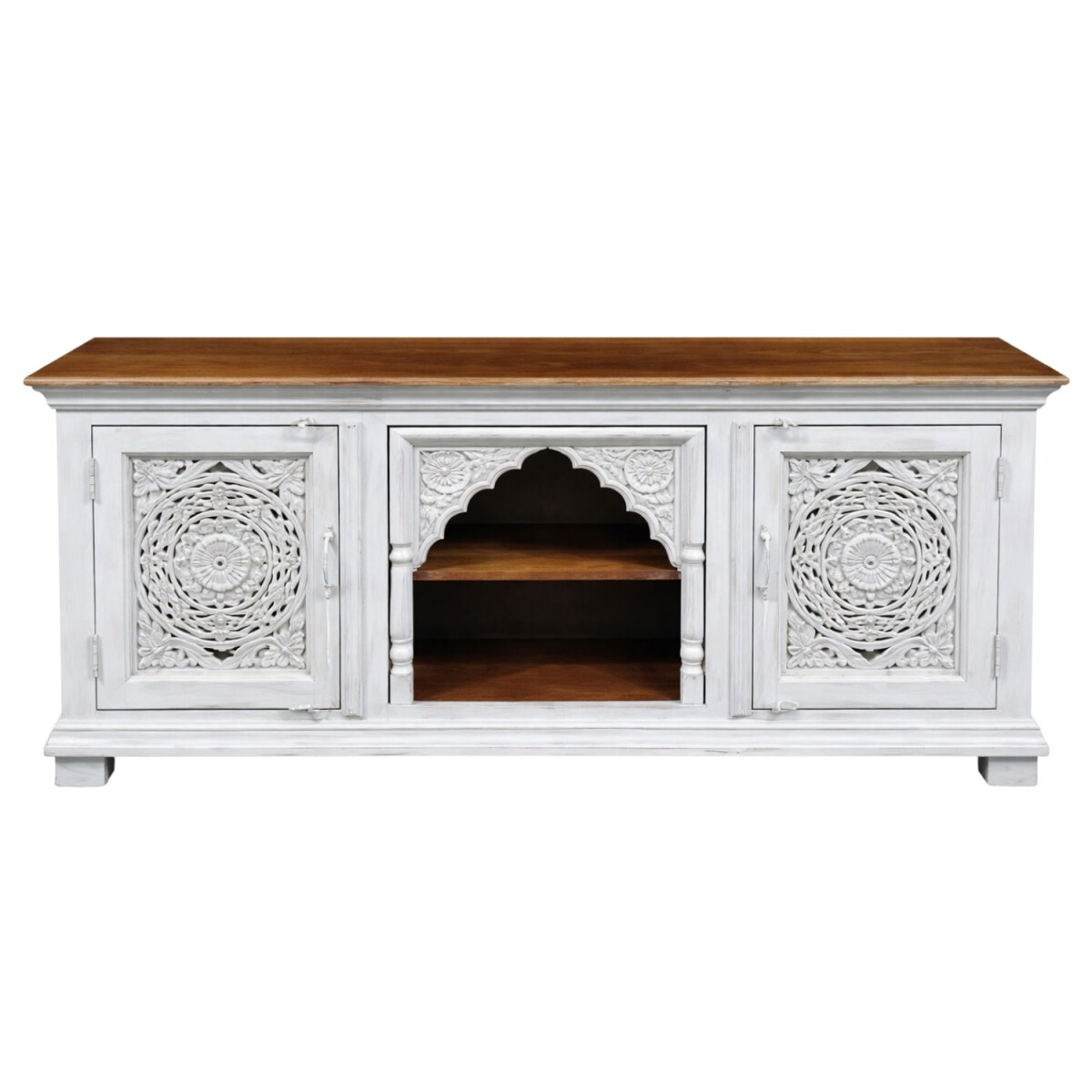 Mueble bajo Rashpal de 160 cm, madera maciza, estilo boho or