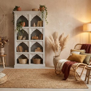 Librería Fawad blanca de 180 cm, madera maciza,...