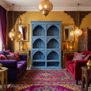 Librería Rinara azul de 160 cm, madera maciza,...