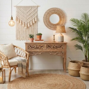 Aparador Thambi de 100 cm, madera maciza, estilo boho...