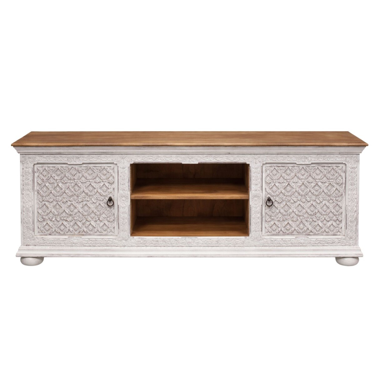Mueble bajo Timira de 163 cm, madera maciza, estilo boho vin