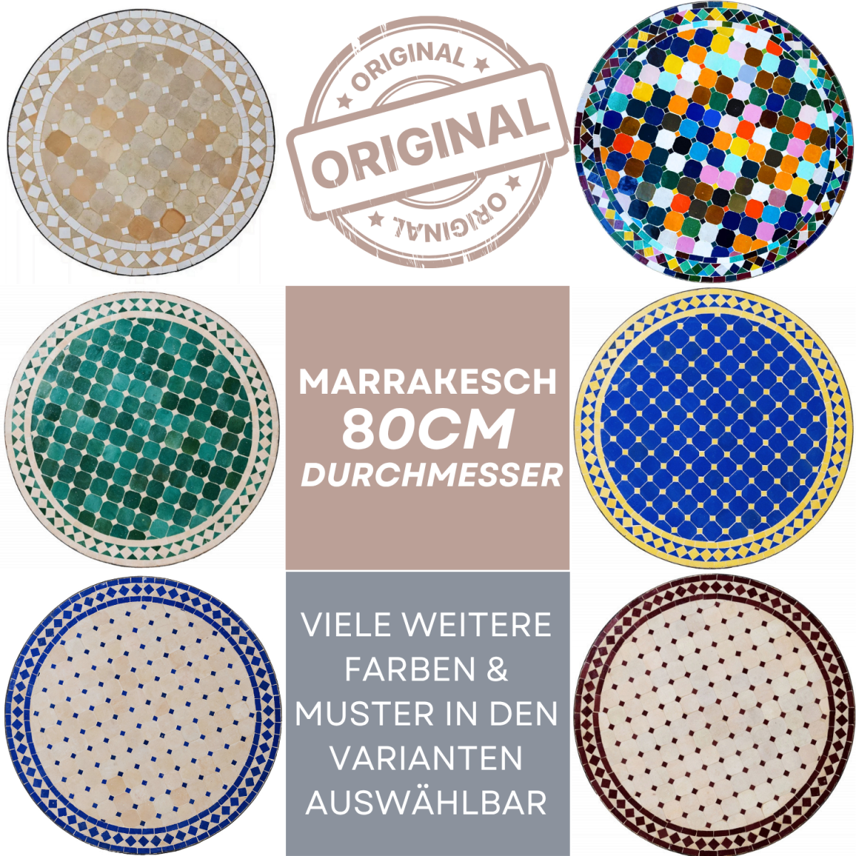 Mesa marroquí con mosaicos Marrakech 80 cm | Hecha a 