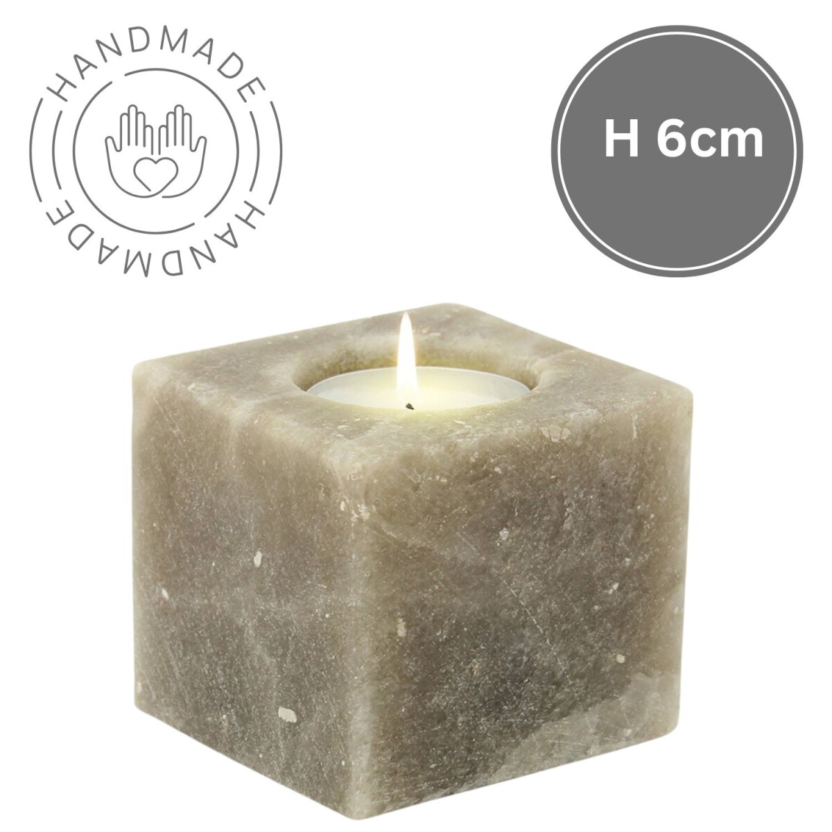 Portavelas de cristal de sal &laquo;Cubo Grey...