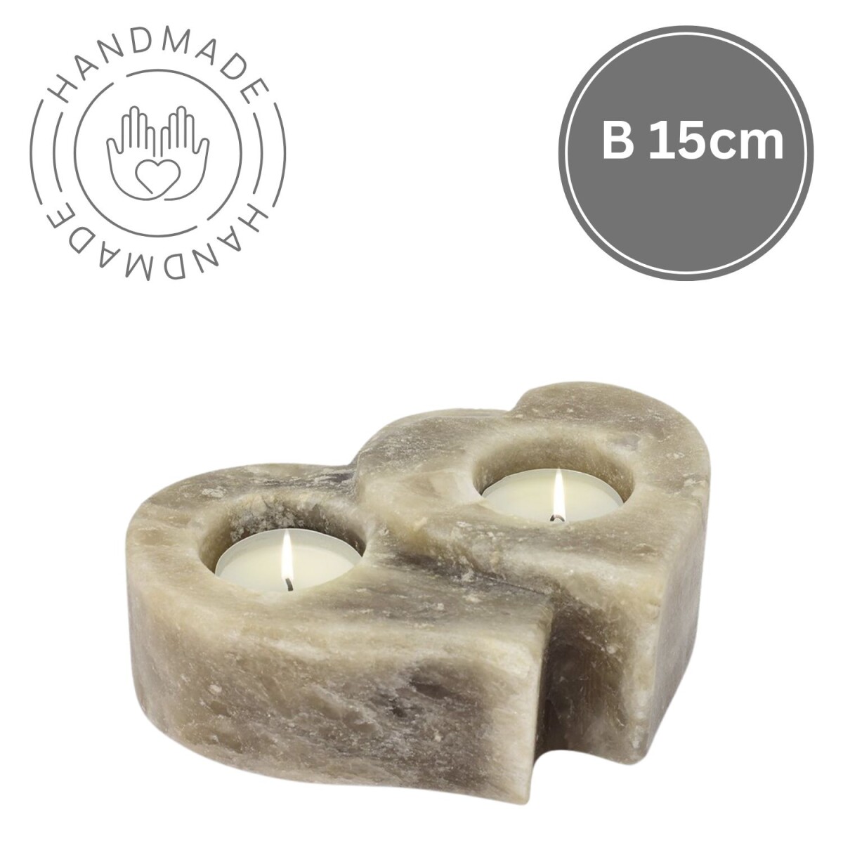 Portavelas de cristal de sal TWIN HEART Grey Line | Hecho...