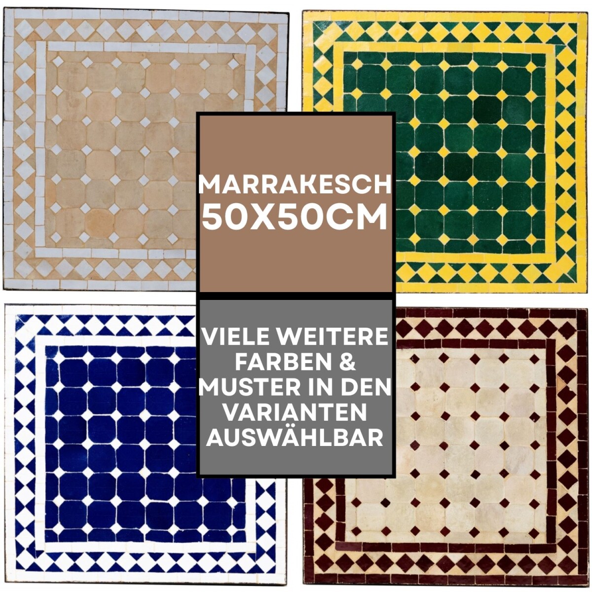 Mesa marroquí con mosaicos de Marrakech, verde y amar