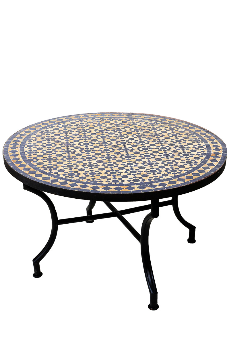 Mesa marroquí de mosaico Albaicín, beige y azu