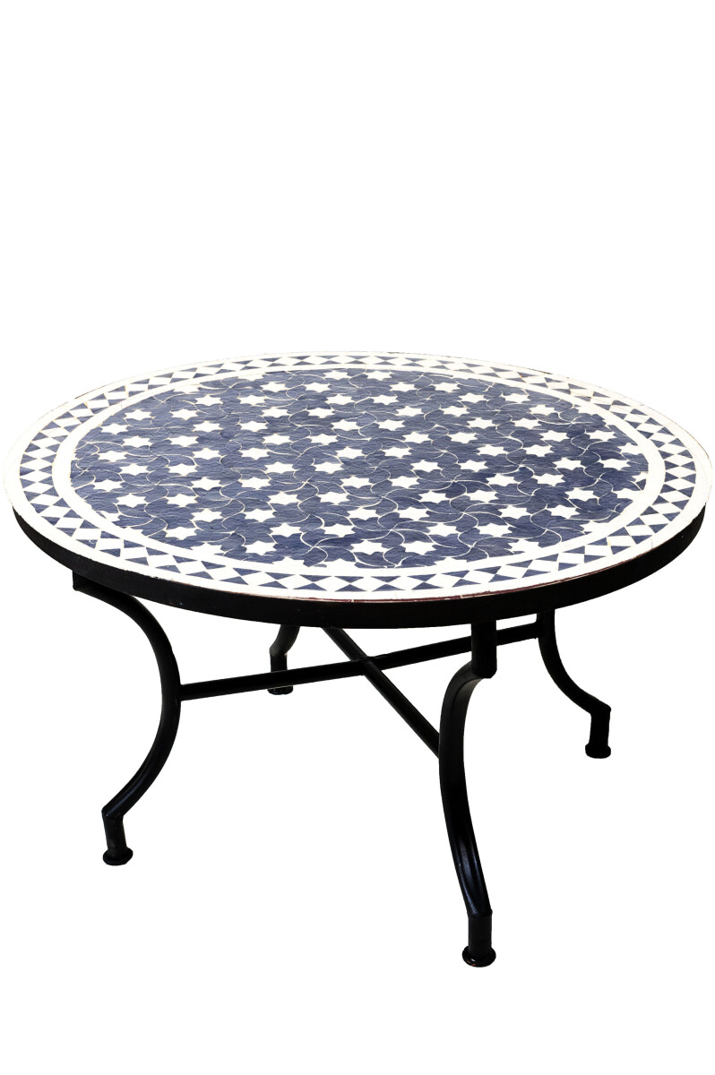 Mesa marroquí con mosaico Estrella, azul y blanco, 80