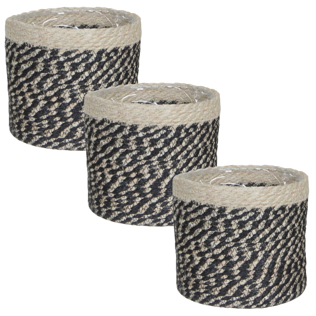 Juego de 3 maceteros de mimbre en color negro natural | Mace