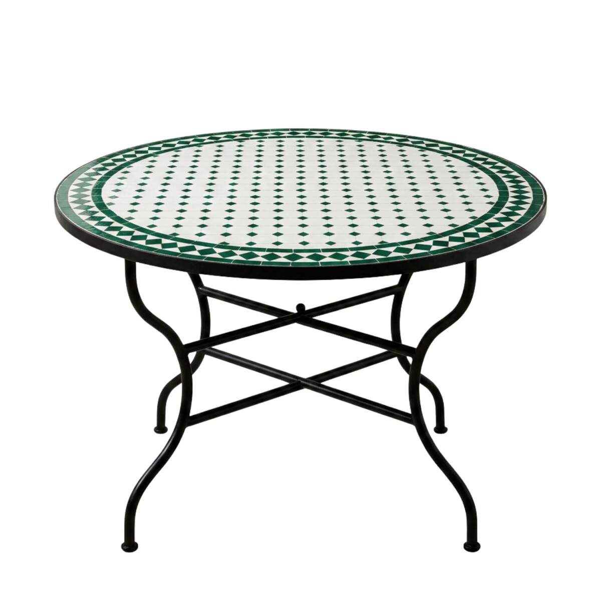 Mesa marroquí con mosaico de Marrakech, en blanco y v