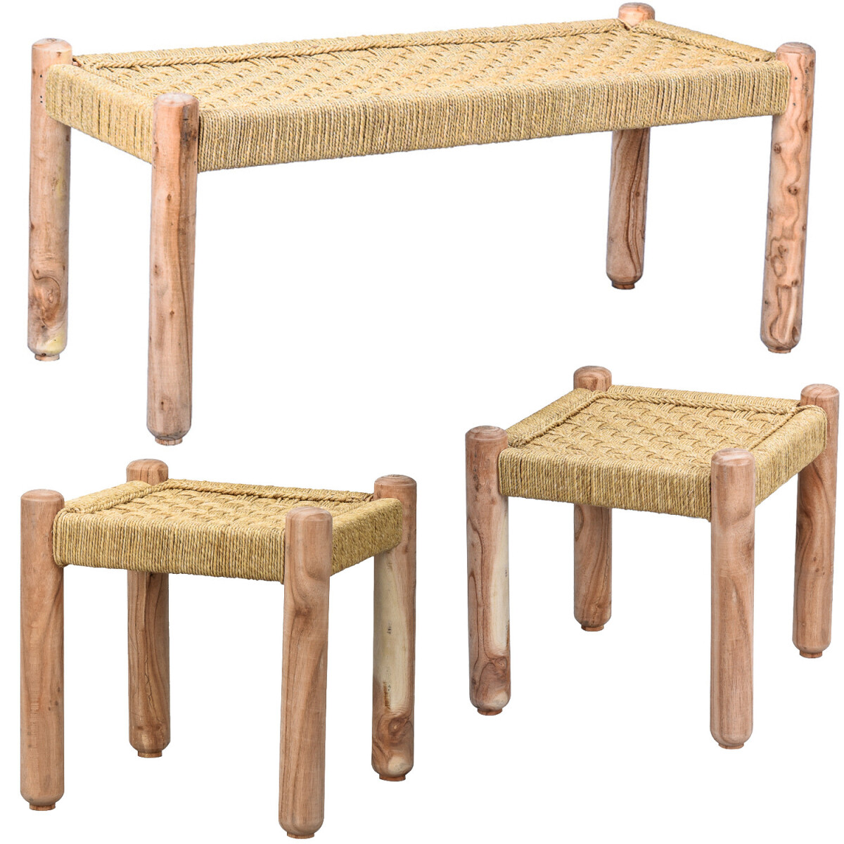 Juego de 3 taburetes y banco de estilo boho «Josue&raq