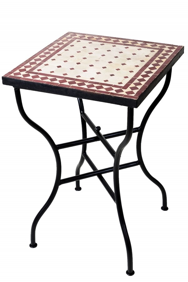 Mesa marroquí con mosaicos de Marrakech, color beige-