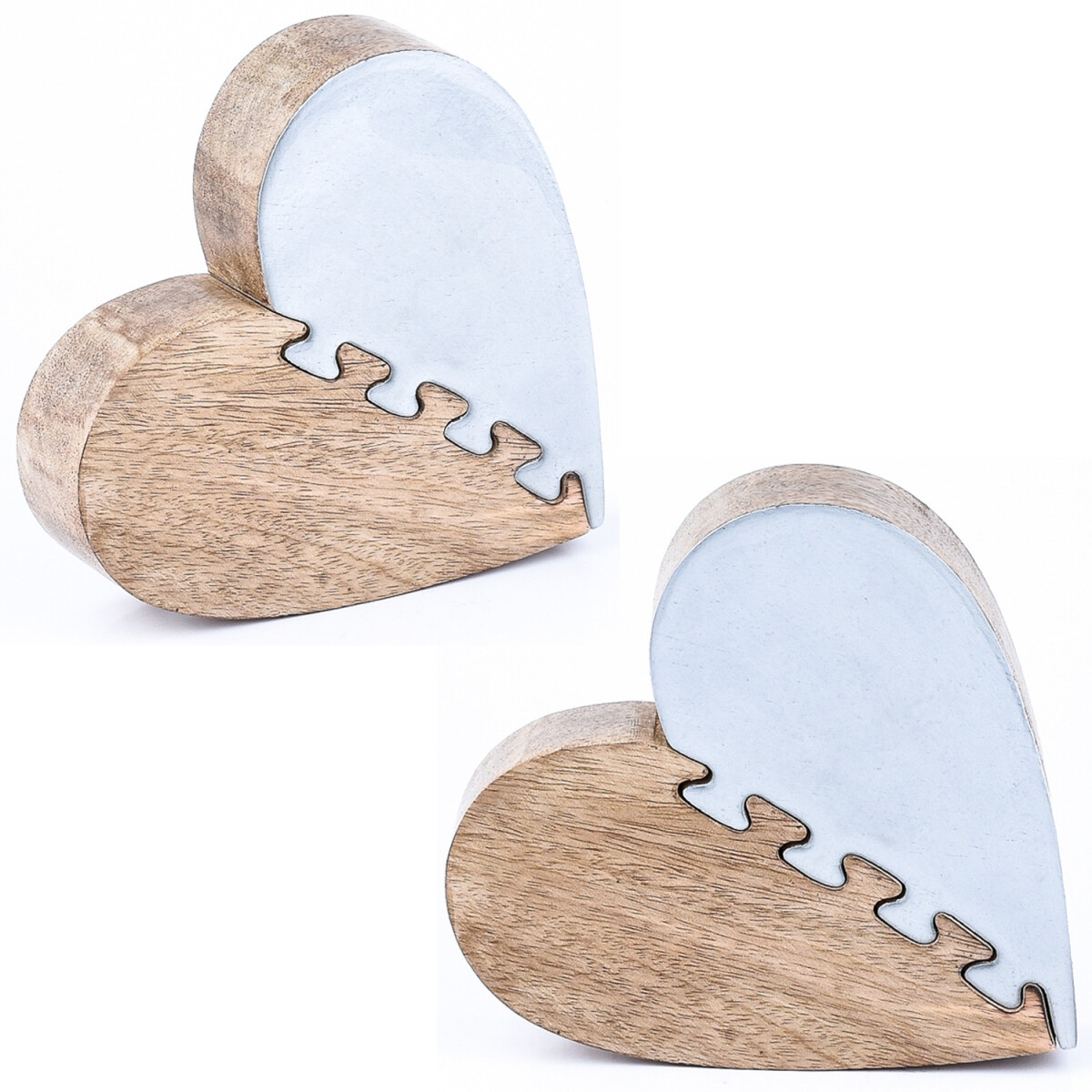 Juego de 2 figuras decorativas: corazón y rompecabeza